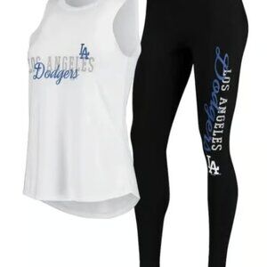 DODGERS Los Angeles Baseball Ladies Pants Tank Top Set Small White MLB EUC
